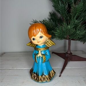 Angel Praying Hands Papier Mache Figurine Japan Made Vintage Blue Redhead Paper